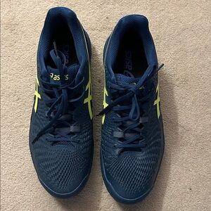 Men’s Asics Dark Blue and Bright Yellow Court Shoes